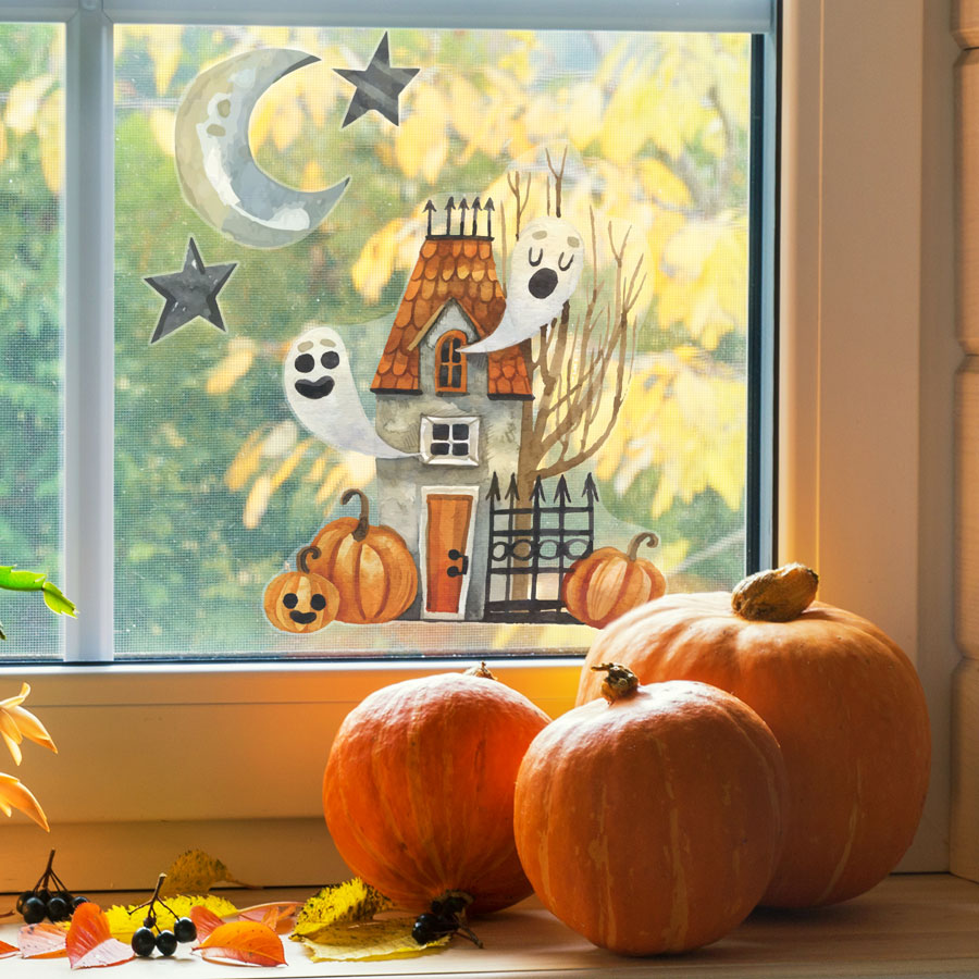 haunted house window sticker - regular, halloween window stickers