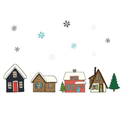 Christmas village window stickers on a white background