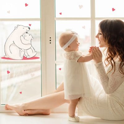 Polar bears hug window sticker perfect for Christmas decorating in your little ones home