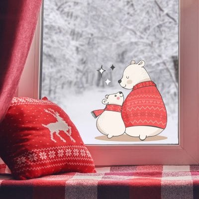 Polar bears with sparkles window stickers are a perfect accessory for decorating your home this Christmas