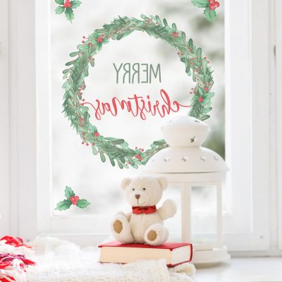 Christmas Wreath With Holly Window Sticker | Christmas Window Stickers | Stickerscape