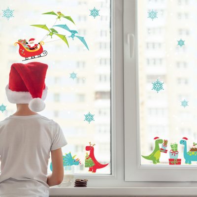 Christmas Dinosaur Window Stickers | Christmas Window Stickers | Stickerscape