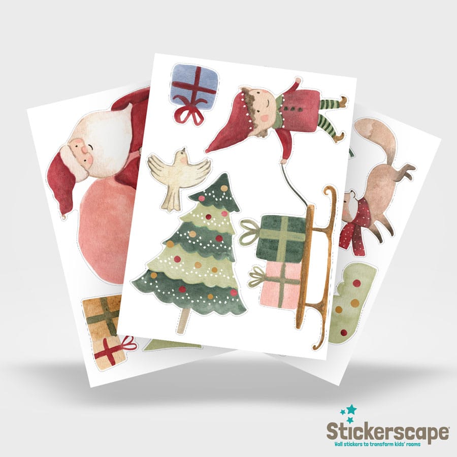 Watercolour Santa Scene Window Sticker | Christmas Window Stickers | Stickerscape
