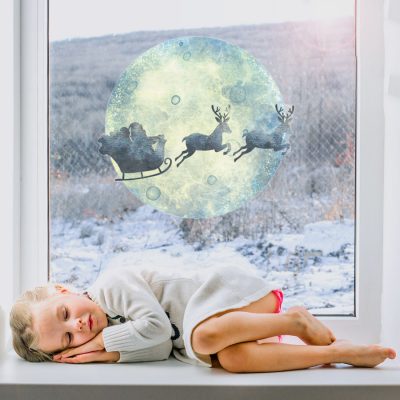 Sleigh and Moon Window Sticker | Christmas Window Stickers | Stickerscape