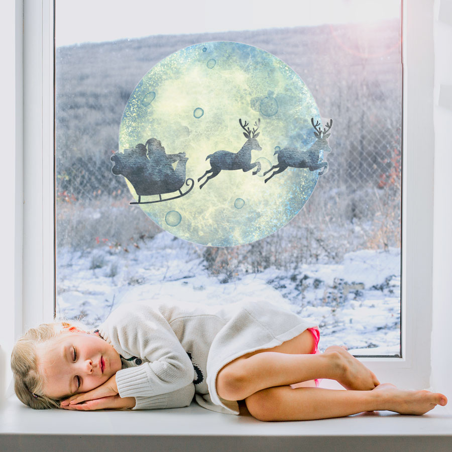 Sleigh and Moon Window Sticker | Christmas Window Stickers | Stickerscape