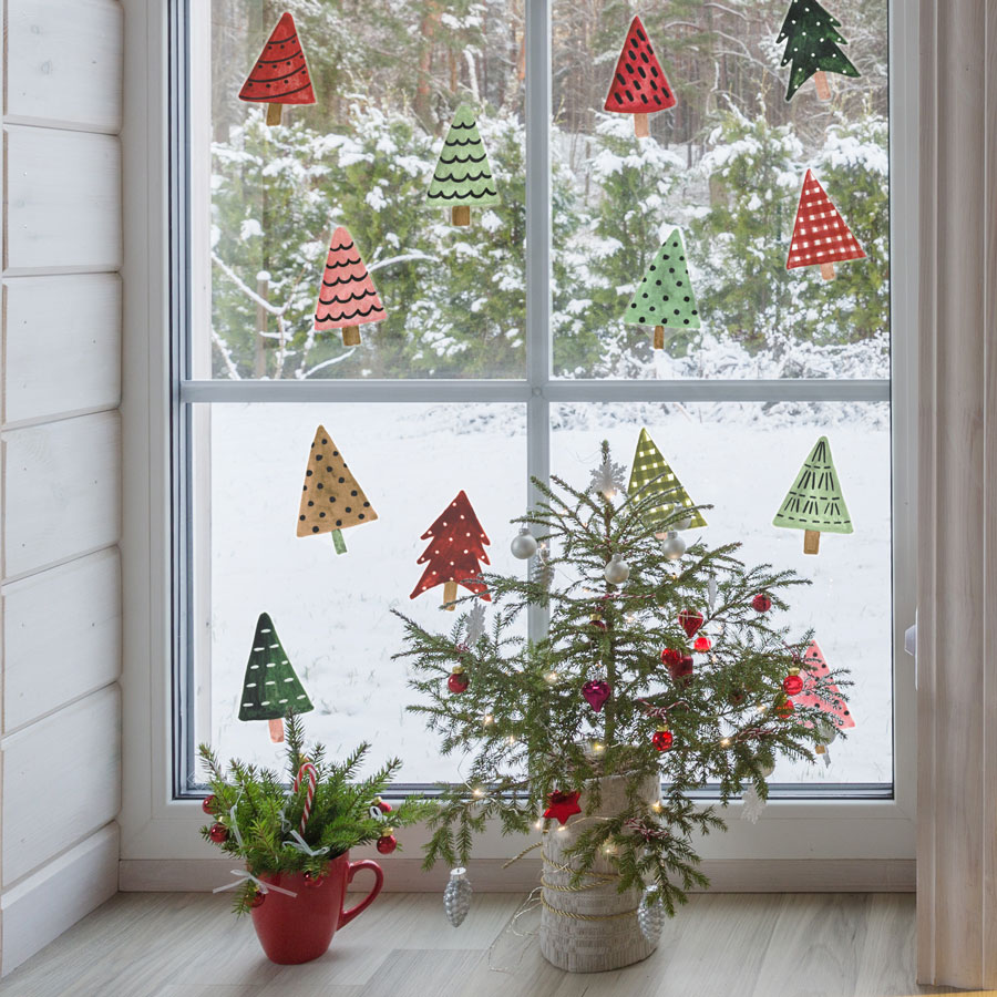 Festive Tree Window Stickers  Christmas Window  Stickerscape