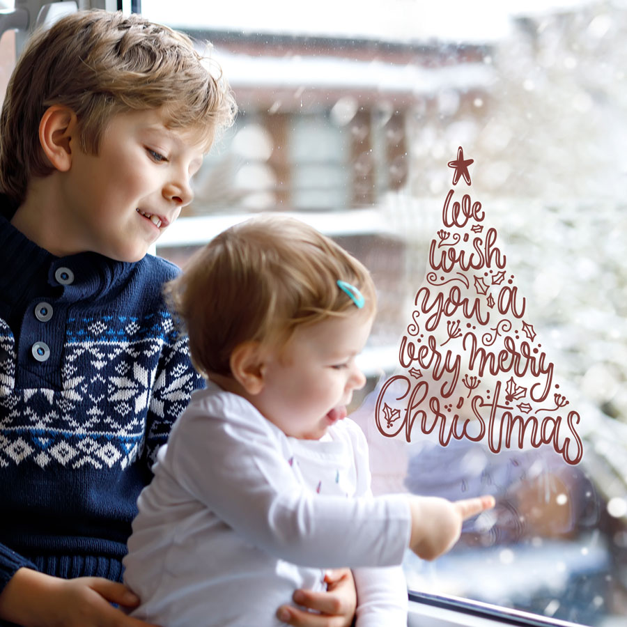 Merry Christmas Tree Window Sticker | Christmas Window Stickers | Stickerscape