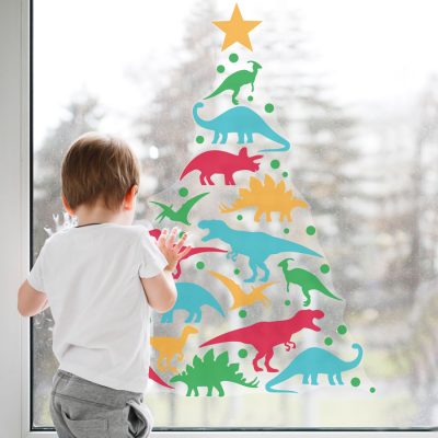 Dinosaur Tree Window Sticker | Christmas Window Stickers | Stickerscape