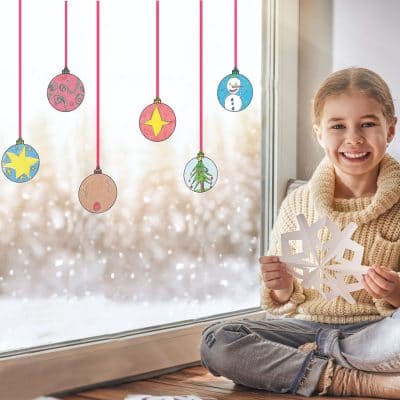 Colour-in Bauble Window Stickers | Christmas Window Stickers | Stickerscape