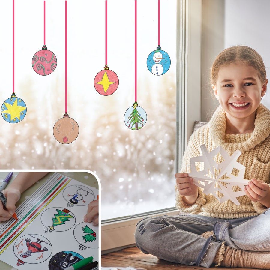 Colour-in Bauble Window Stickers | Christmas Window Stickers | Stickerscape
