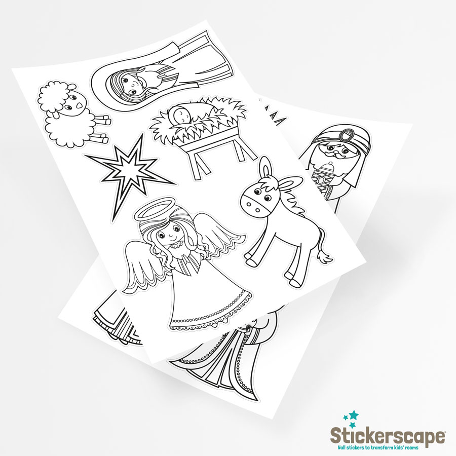 Colour-in Nativity Window Stickers | Christmas Window Stickers | Stickerscape