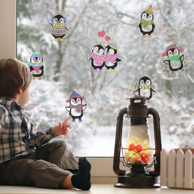 Colour-in Penguin Window Stickers | Christmas Window Stickers | Stickerscape