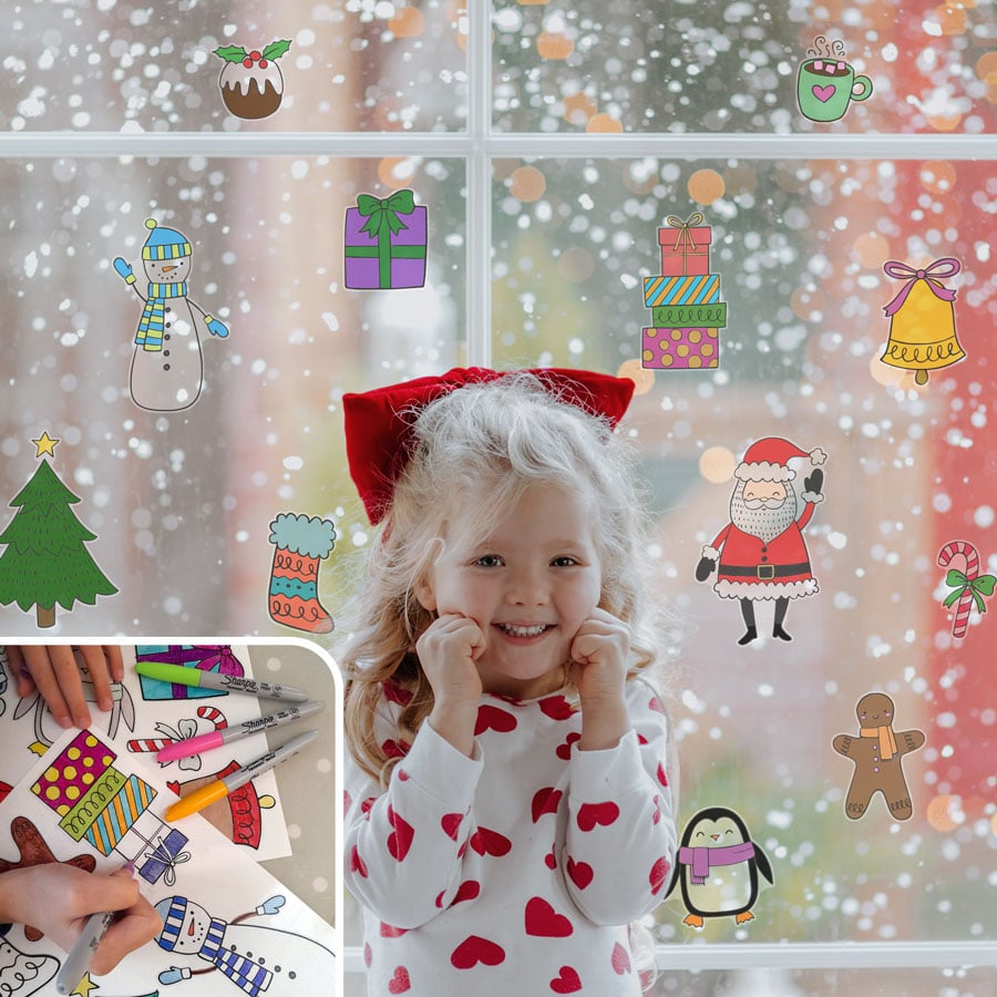 Christmas Colour-in Window Sticker Pack | Christmas Window Stickers | Stickerscape