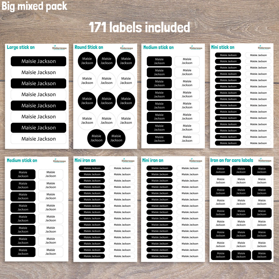 Essentials big name label pack (Black and white) sheet layout