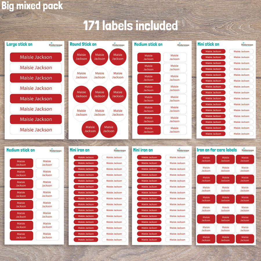Essentials big name label pack (Red) sheet layout