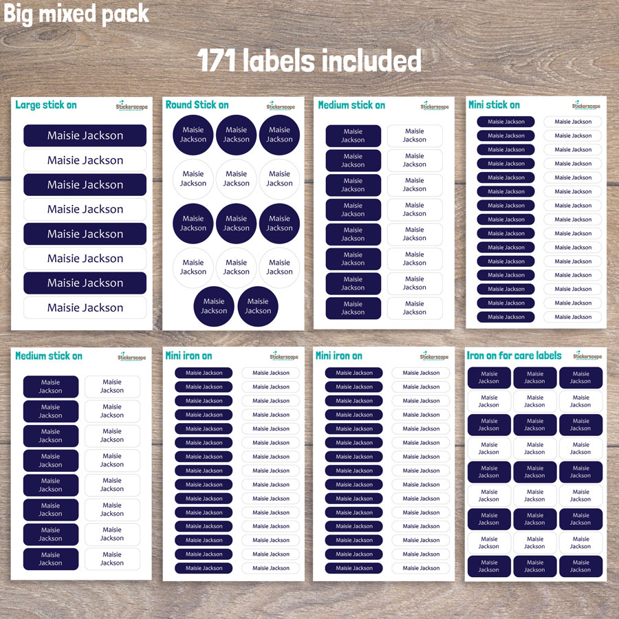 Essentials big name label pack (Navy) sheet layout