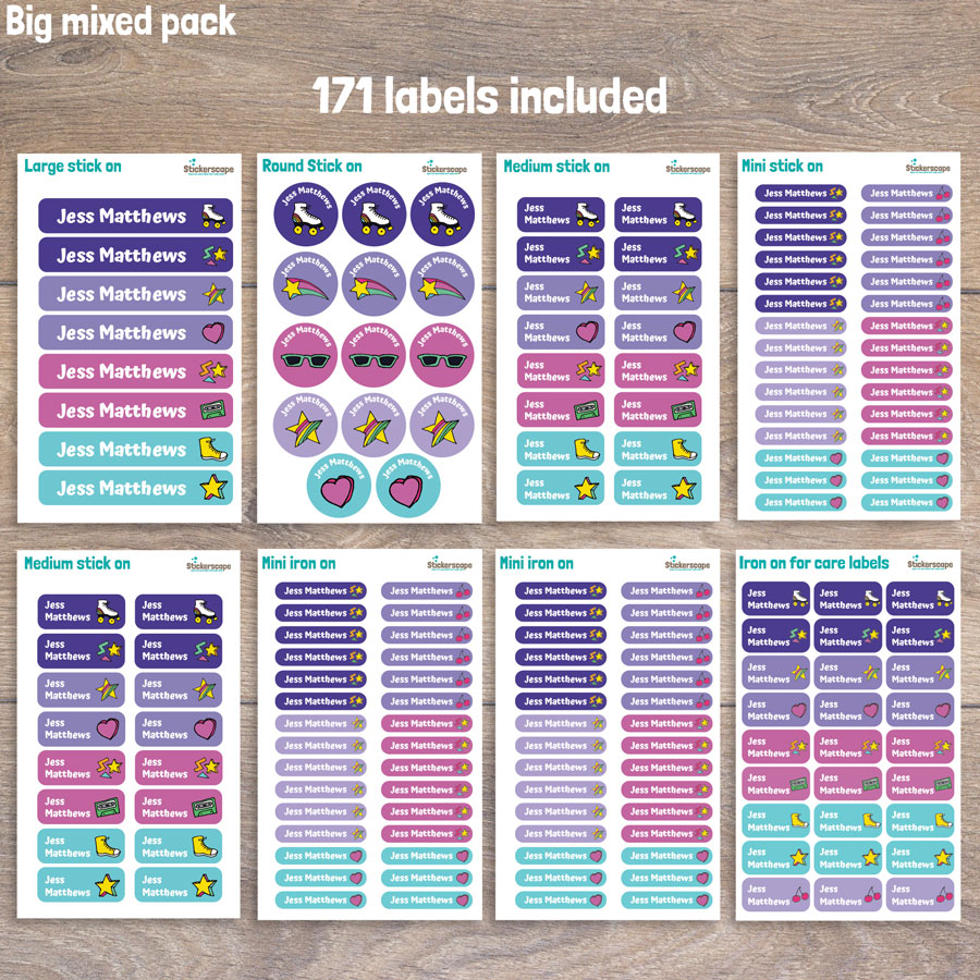Retro doodles big mixed name label pack sheet layout