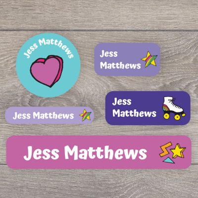 Retro doodles name labels perfect for labelling your childs lunchbox, bottles, clothes ready for nursery or school
