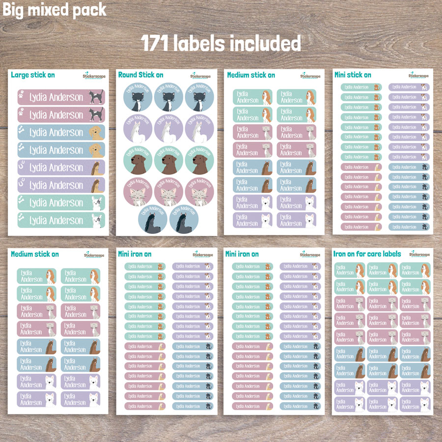 Pets big mixed name label pack sheet layout