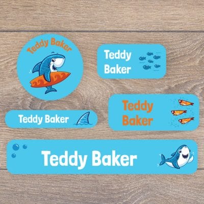 Little shark name labels perfect for labelling your childs lunchbox, bottles, clothes ready for nursery or school