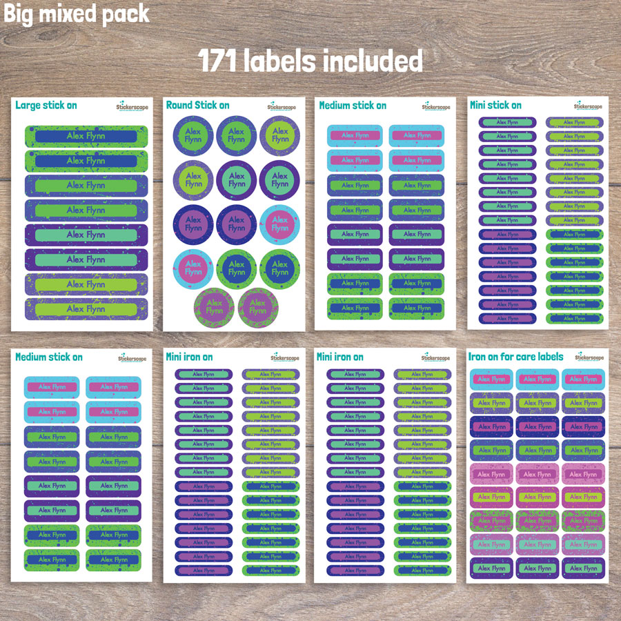 Splatter big mixed name label pack sheet layout