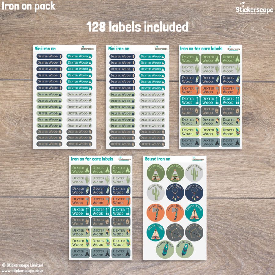 Tribal iron on name labels pack layout