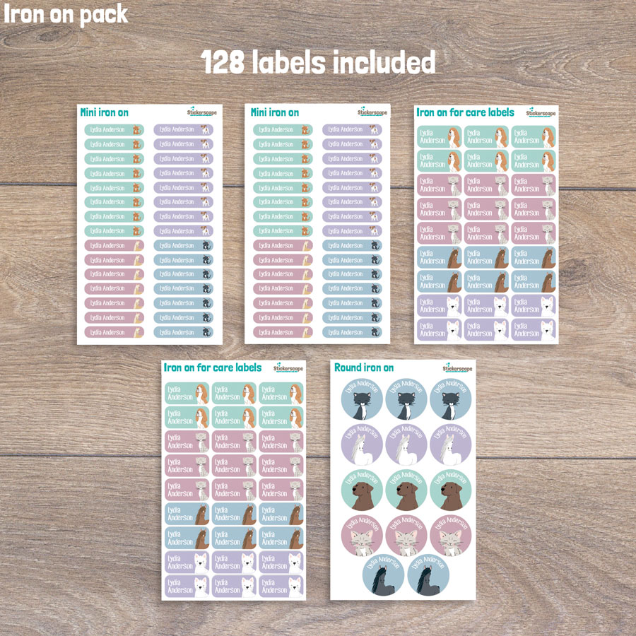 Pets iron on name labels sheet layout
