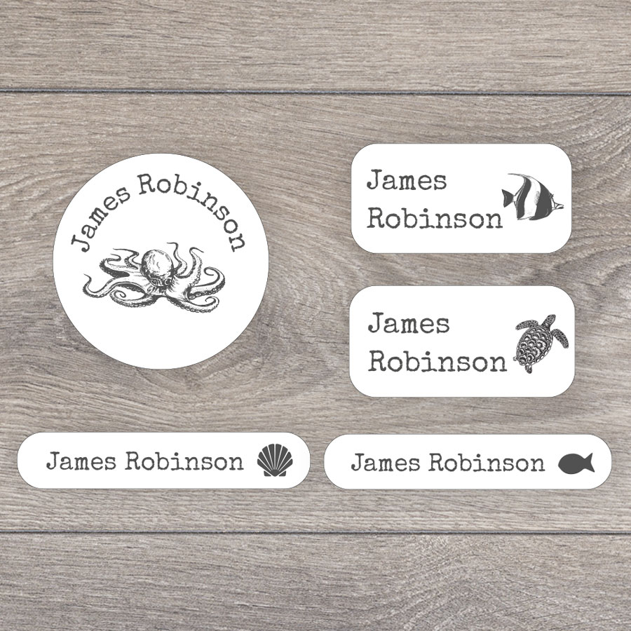 Sea creatures iron on name labels perfect for labelling your child's clothes or uniform for school or nursery