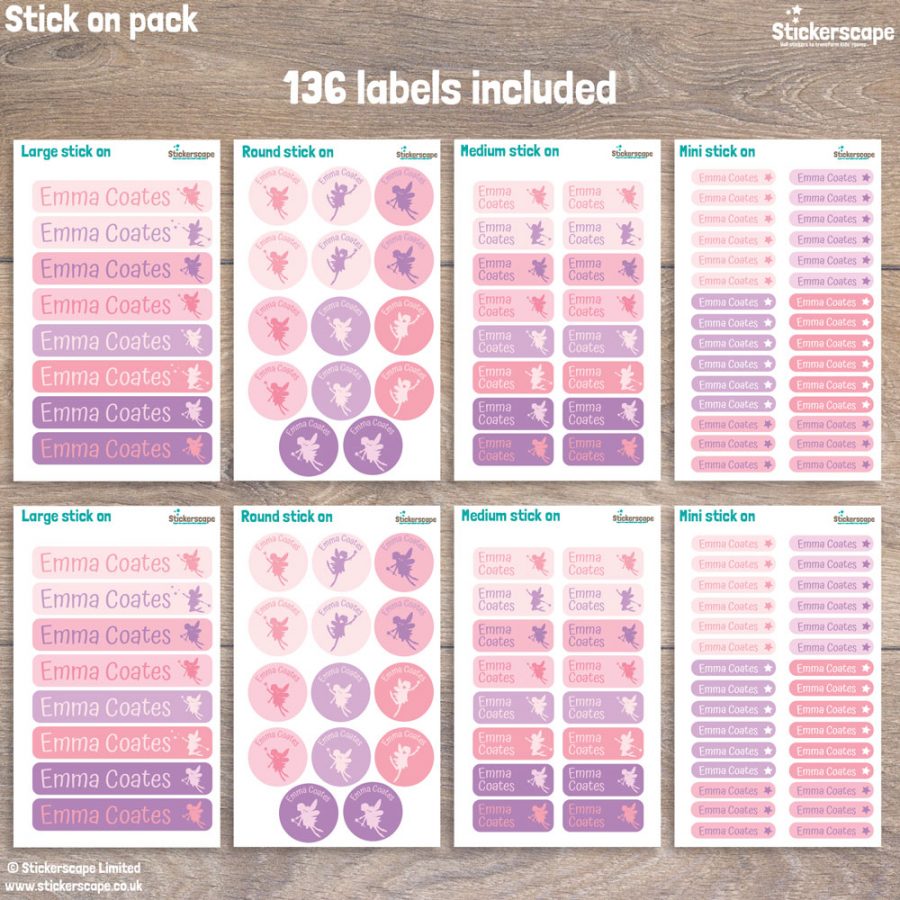 Fairy stick on name labels (Option 1) pack layout