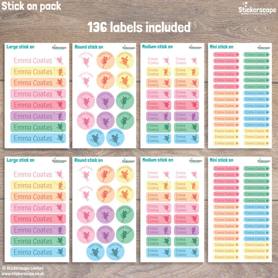 Fairy stick on name labels (Option 4) pack layout
