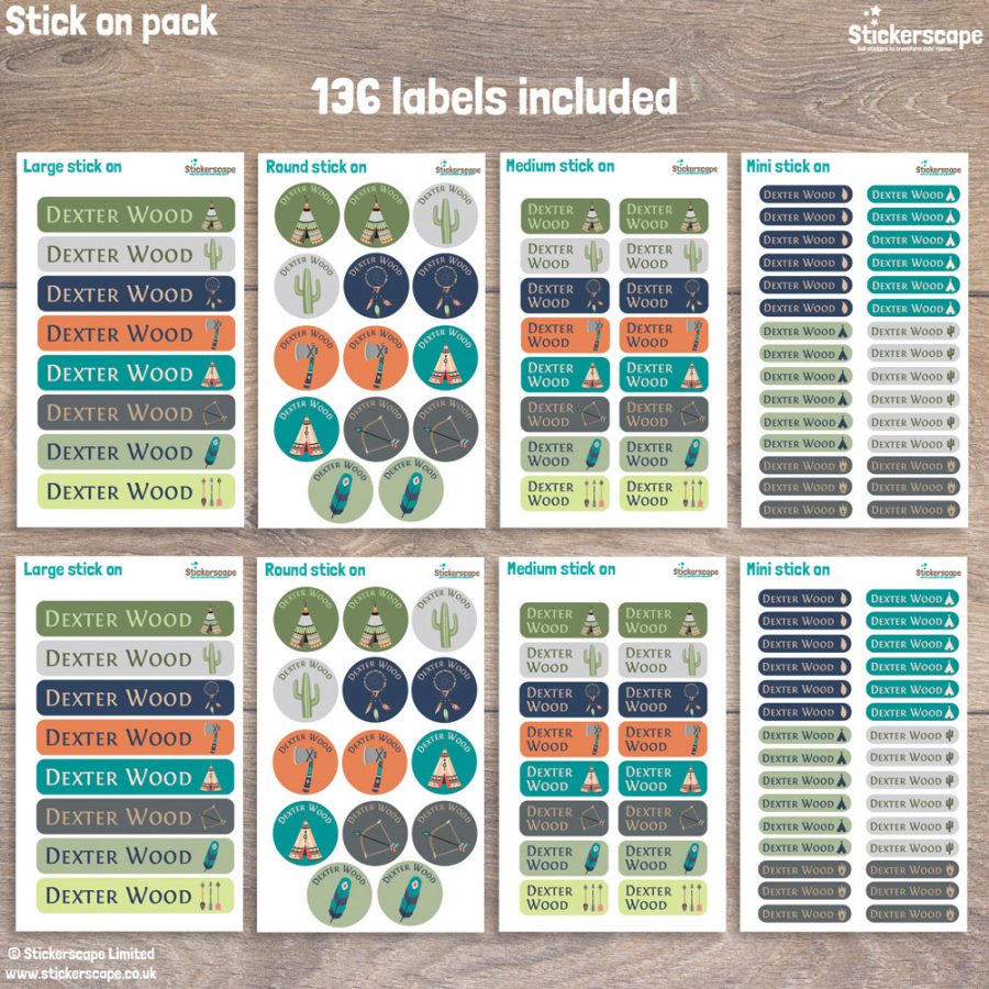 Tribal stick on name labels pack layout