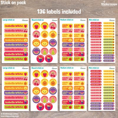 Fruit stick on name labels pack layout