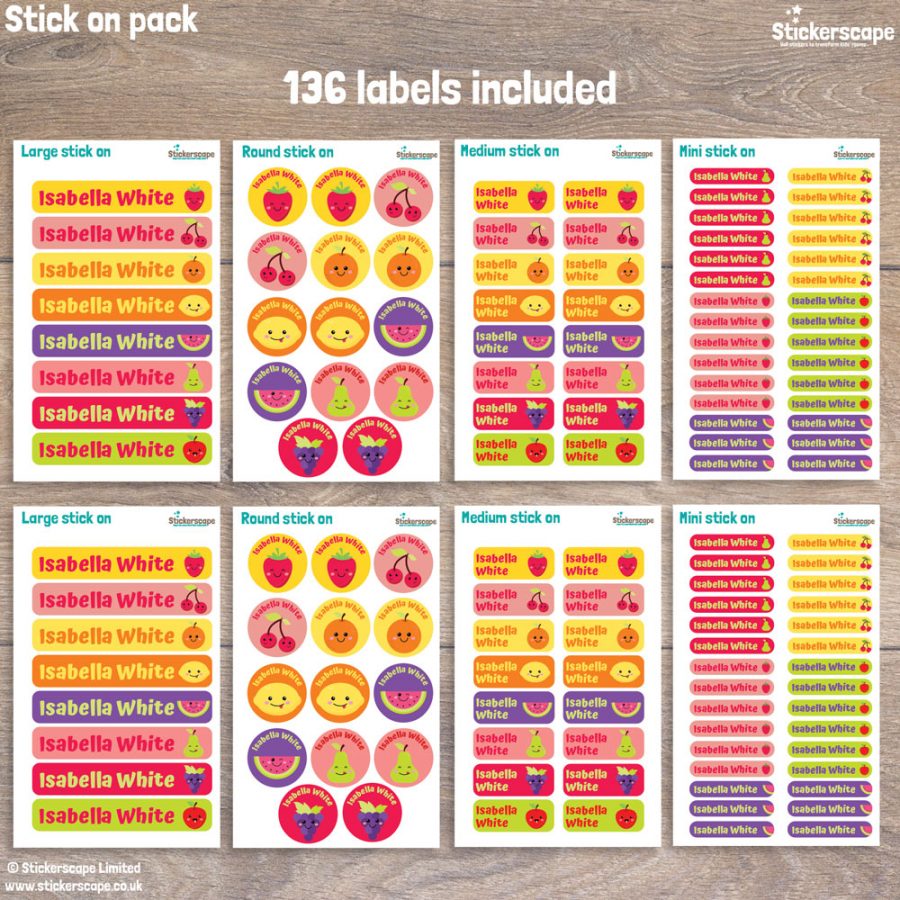 Fruit stick on name labels pack layout