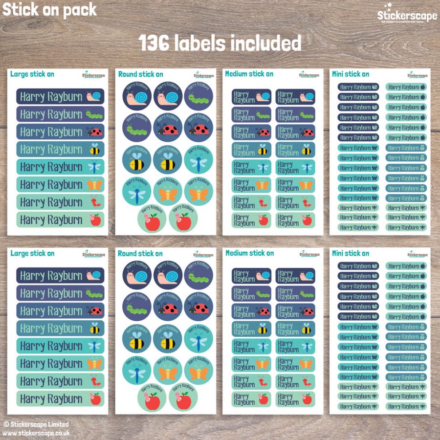 Insects stick on name labels (Option 1) pack layout