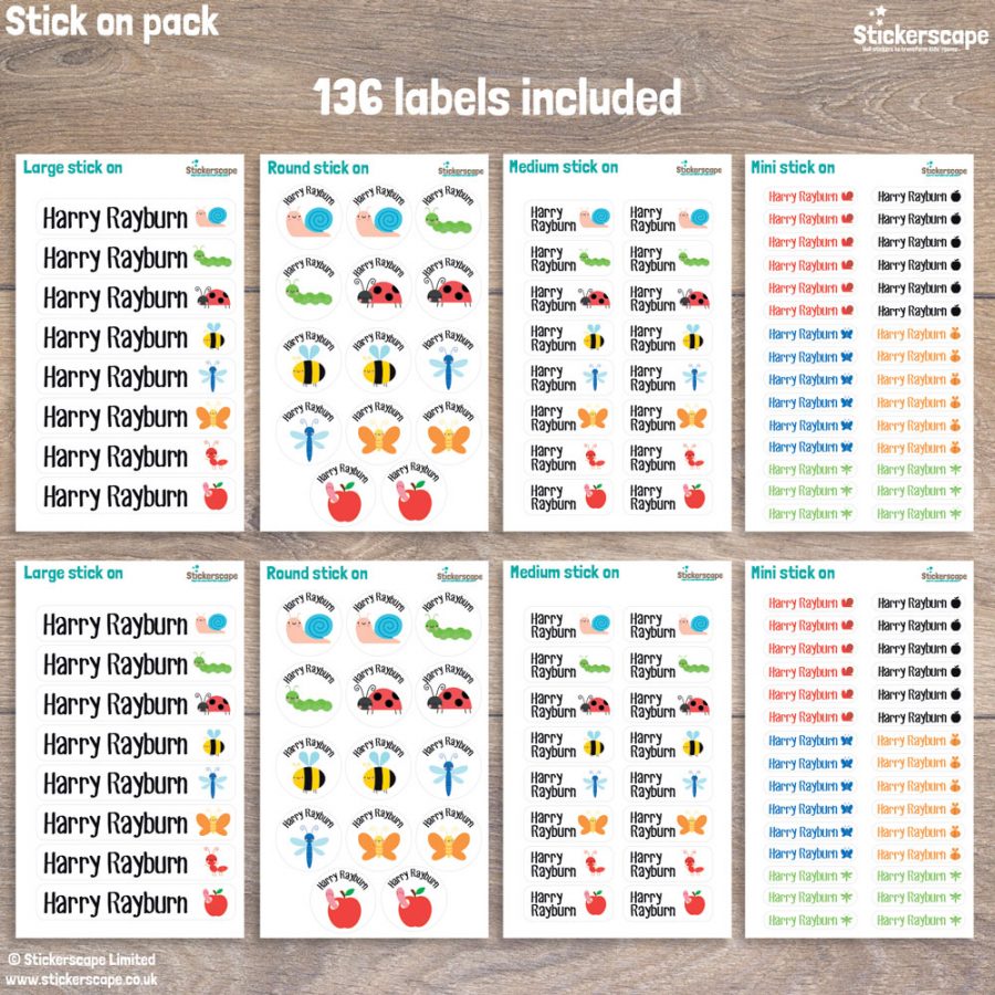 Insects stick on name labels (Option 2) pack layout