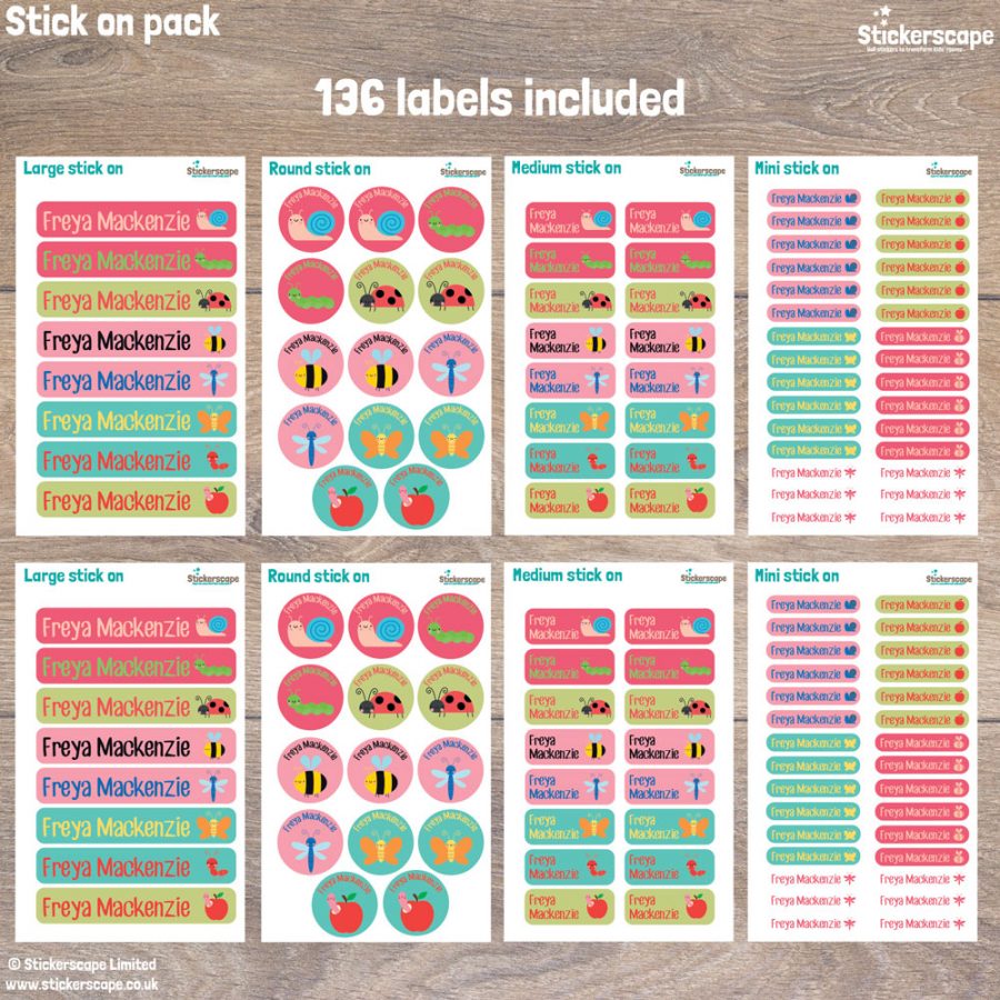 Insects stick on name labels (Option 3) pack layout
