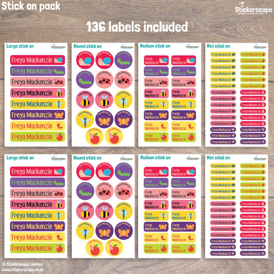 Insects stick on name labels (Option 4) pack layout
