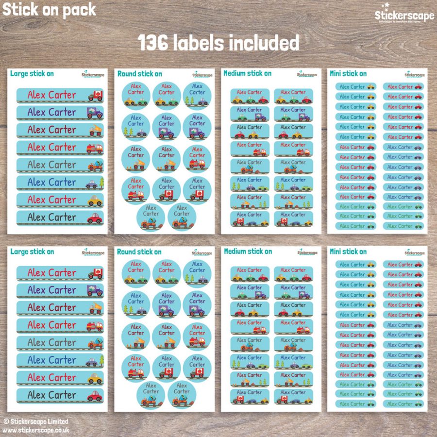 Transport stick on name labels pack layout