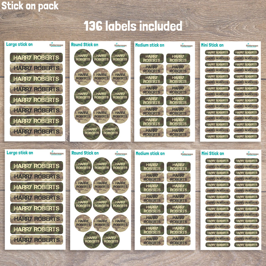 Camouflage stick on name labels layout image