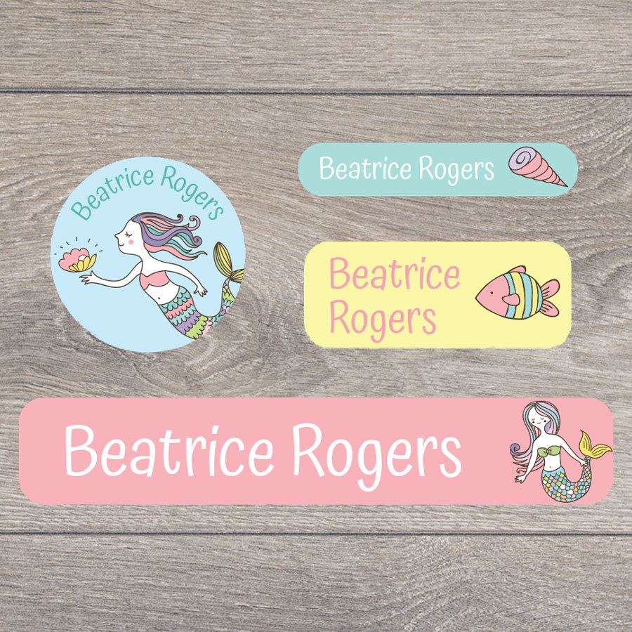 Mermaid (Option 1) stick on name labels perfect for labelling your child's lunch boxes, water bottles, shoes and much more!