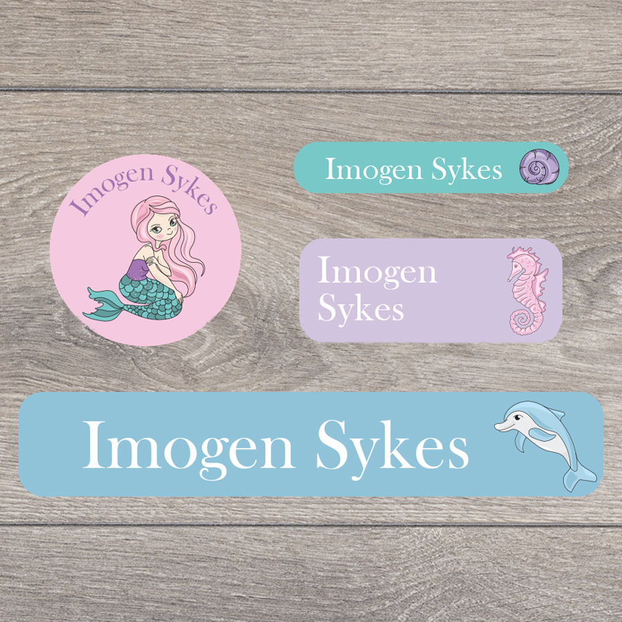 Mermaid (Option 2) stick on name labels perfect for labelling your child's lunch boxes, water bottles, shoes and much more!