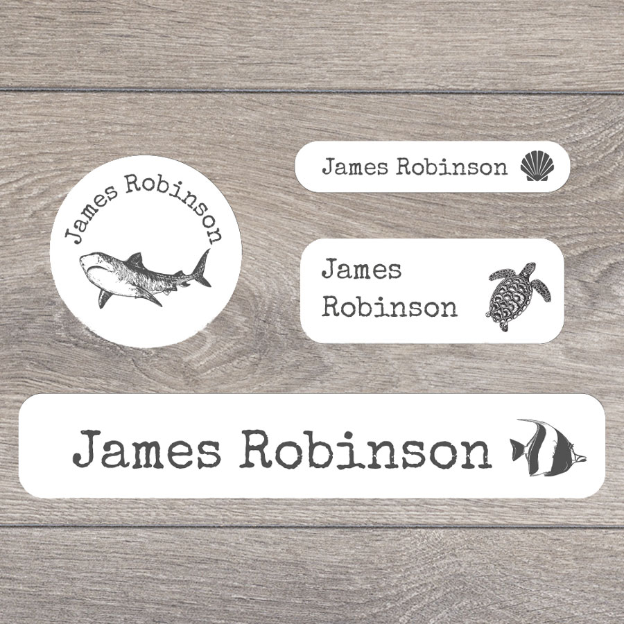 Sea creatures stick on name labels perfect for labelling your child's lunch boxes, water bottles, shoes and much more!