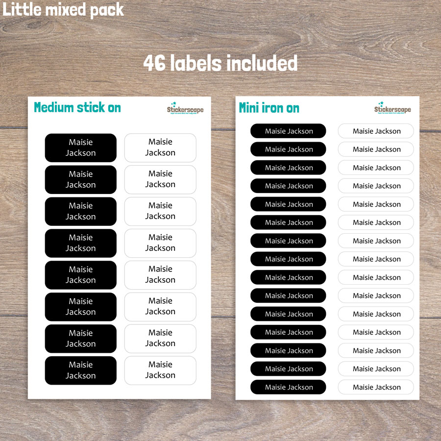 Essentials little name label pack (Black and white) sheet layout