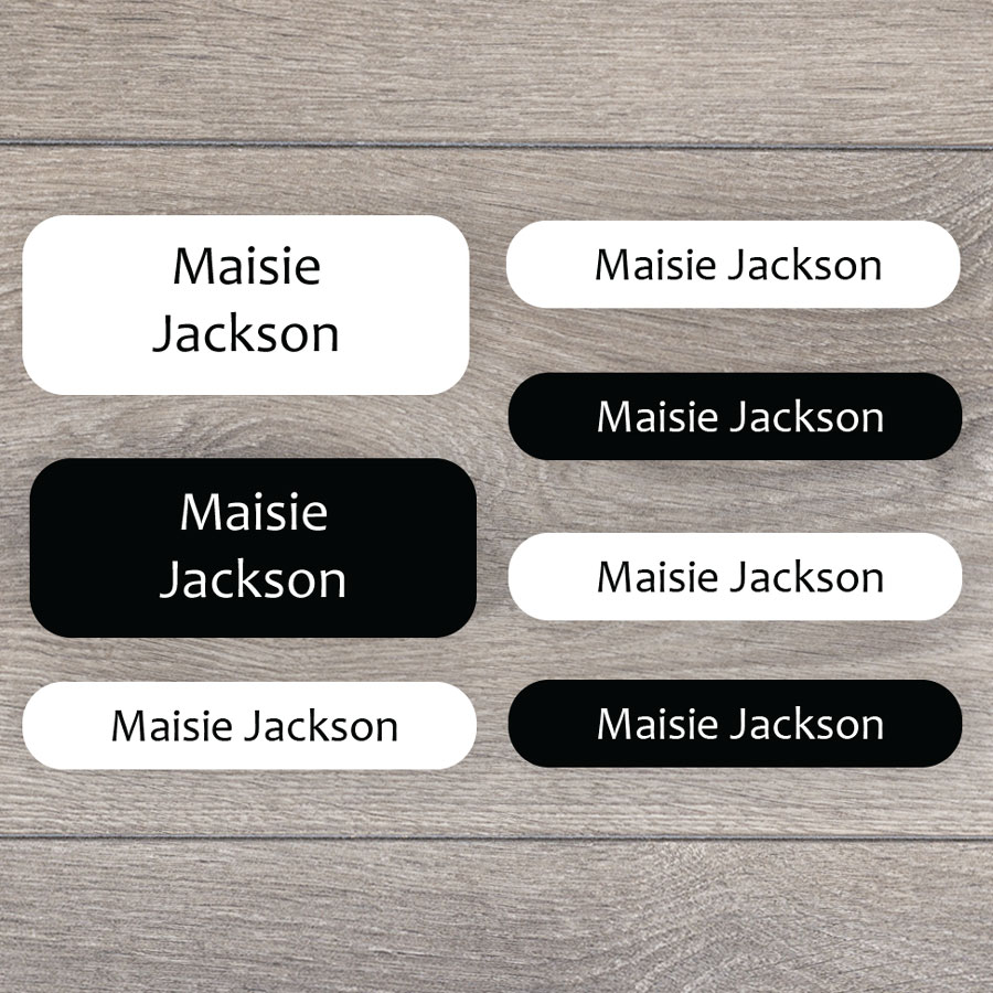 Essentials name labels (Black and white) perfect for labelling your childs lunchbox, bottles, clothes ready for nursery or school