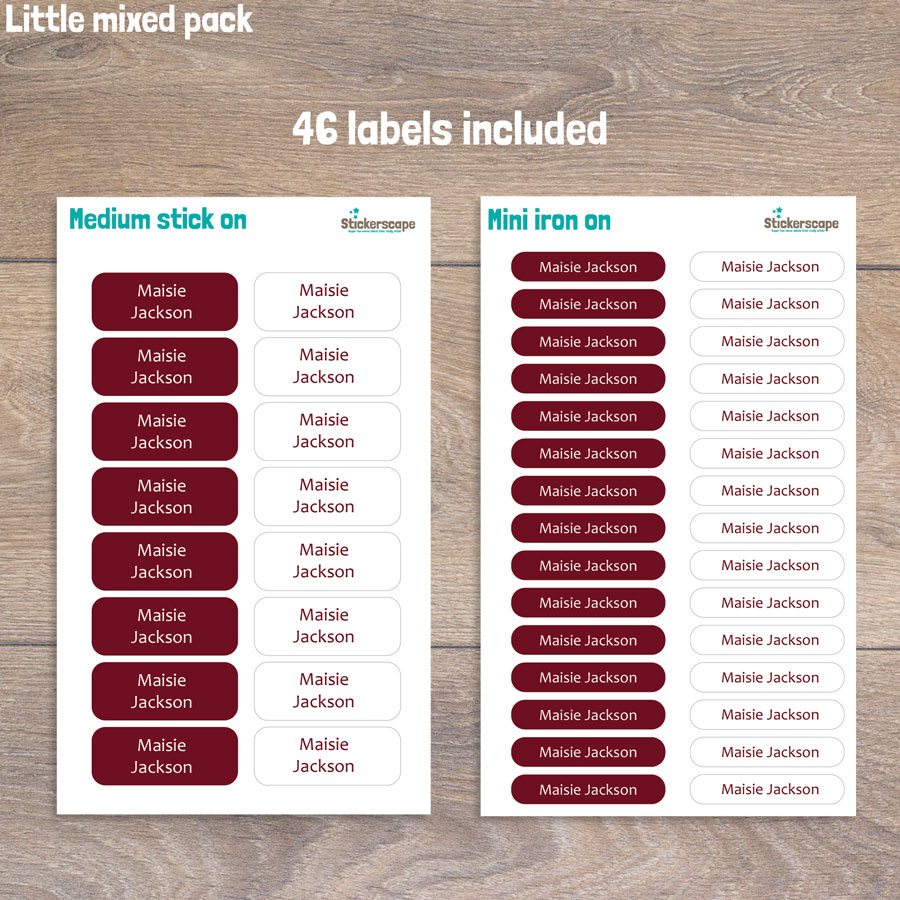 Essentials little name label pack (Burgundy) sheet layout