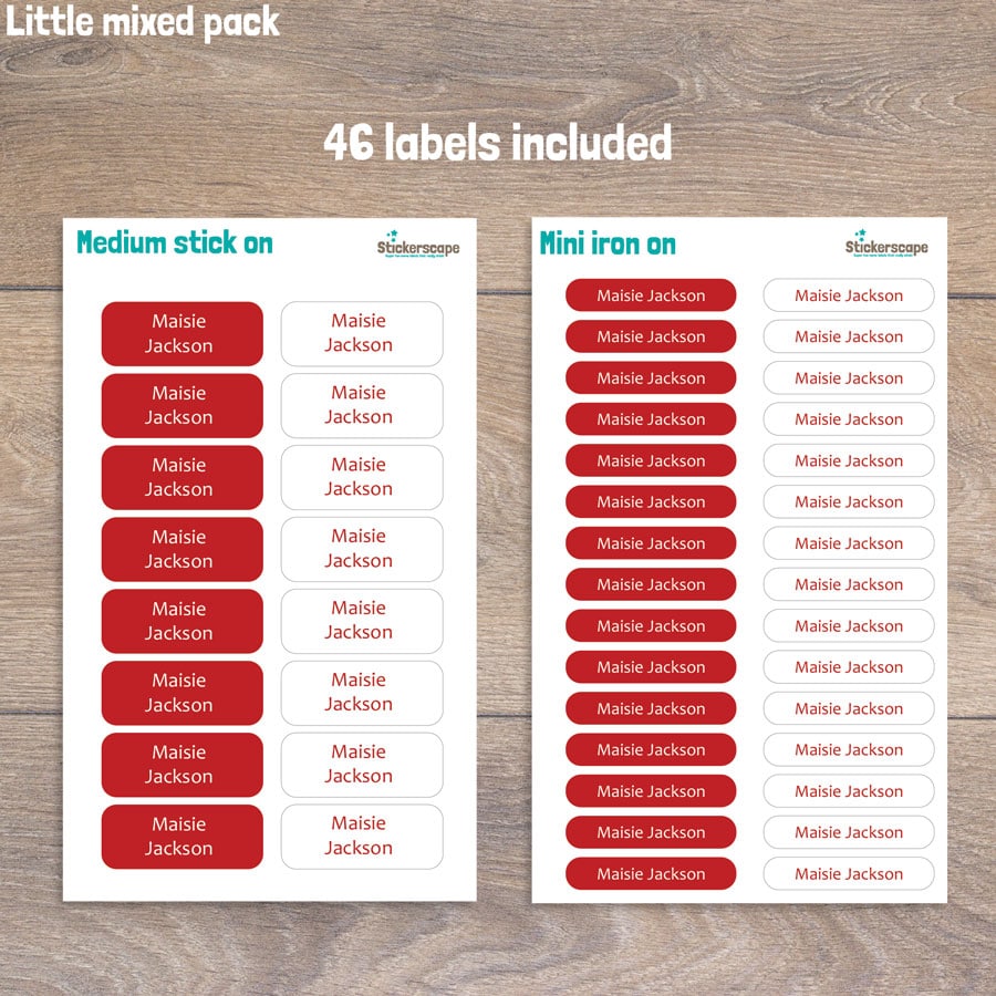 Essentials little name label pack (Red) sheet layout