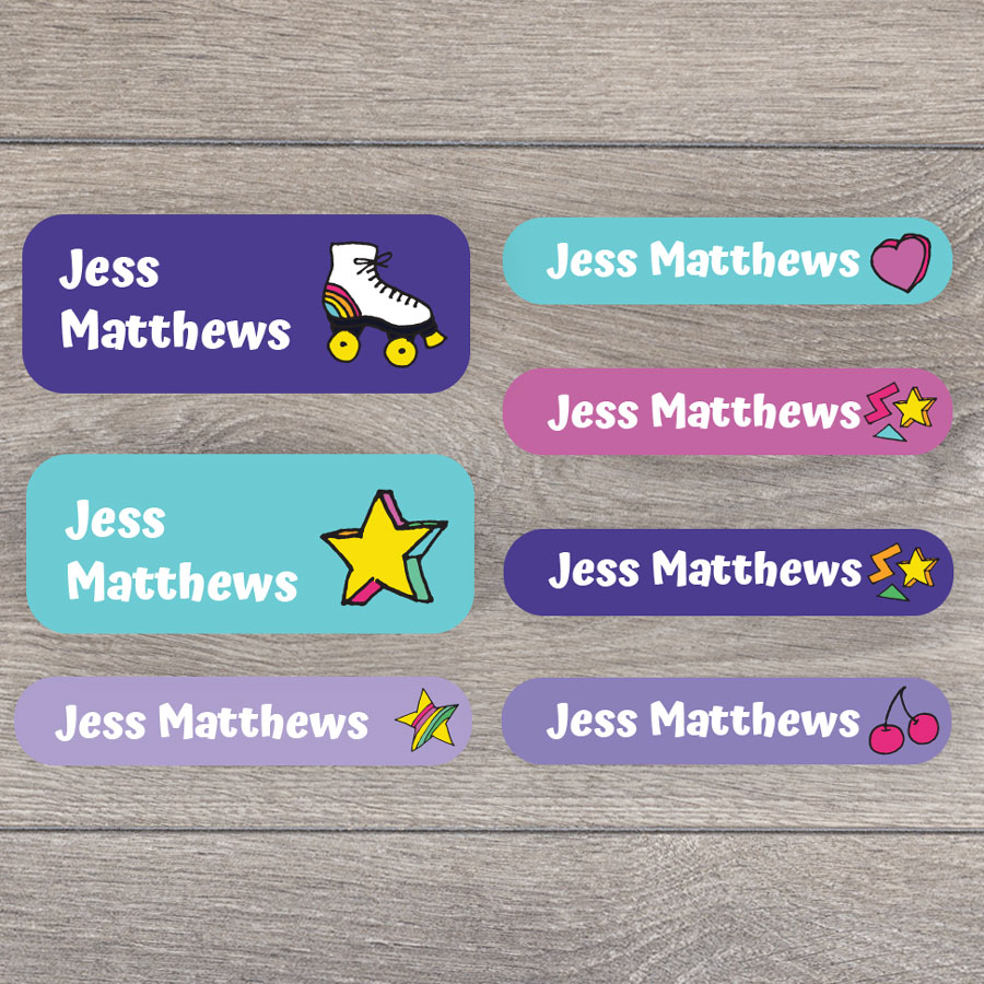 Retro doodles name labels perfect for labelling your childs lunchbox, bottles, clothes ready for nursery or school
