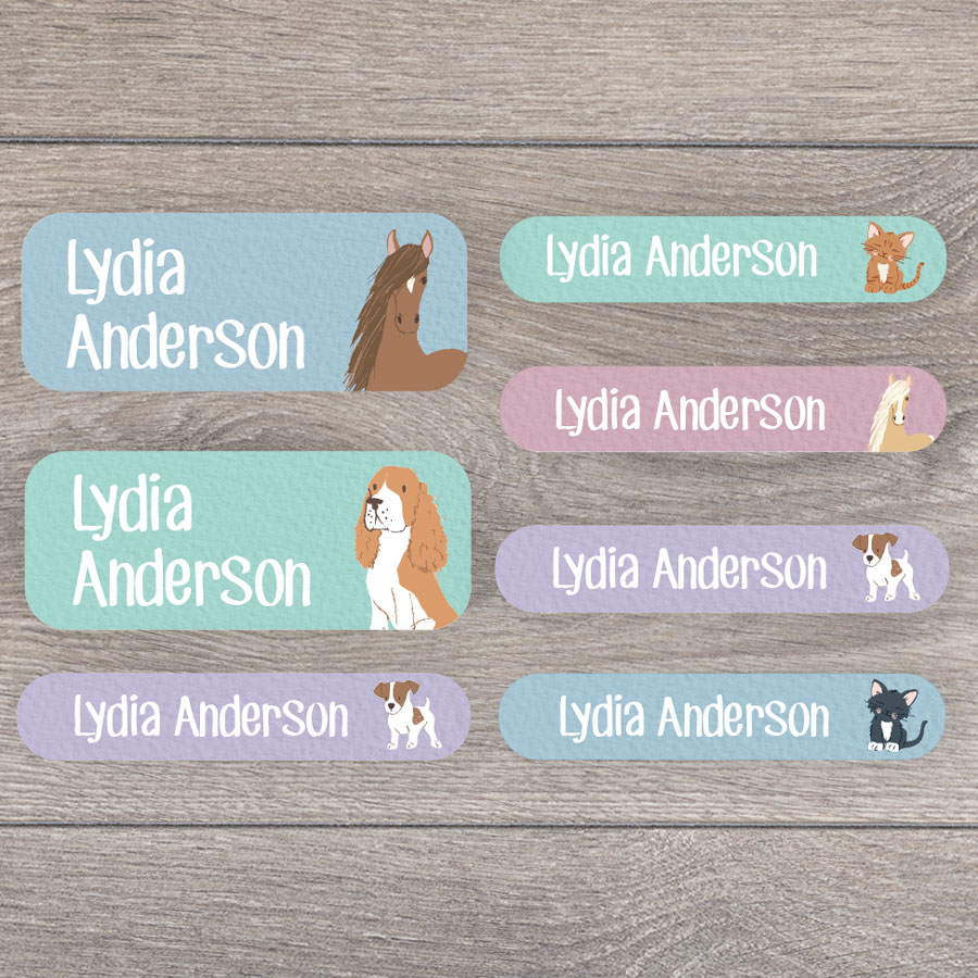 Pets name labels perfect for labelling your childs lunchbox, bottles, clothes ready for nursery or school