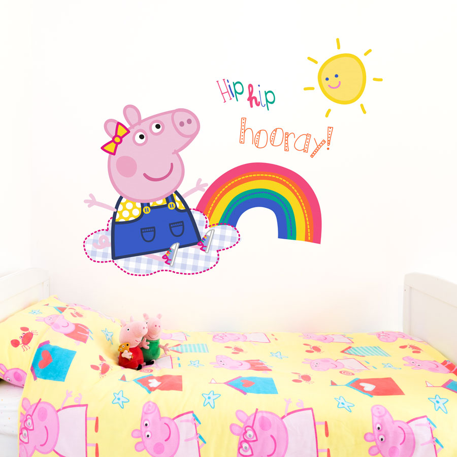 Peppa Pig sunshine wall sticker in large size perfect for positioning above bed to brighten up your child's room