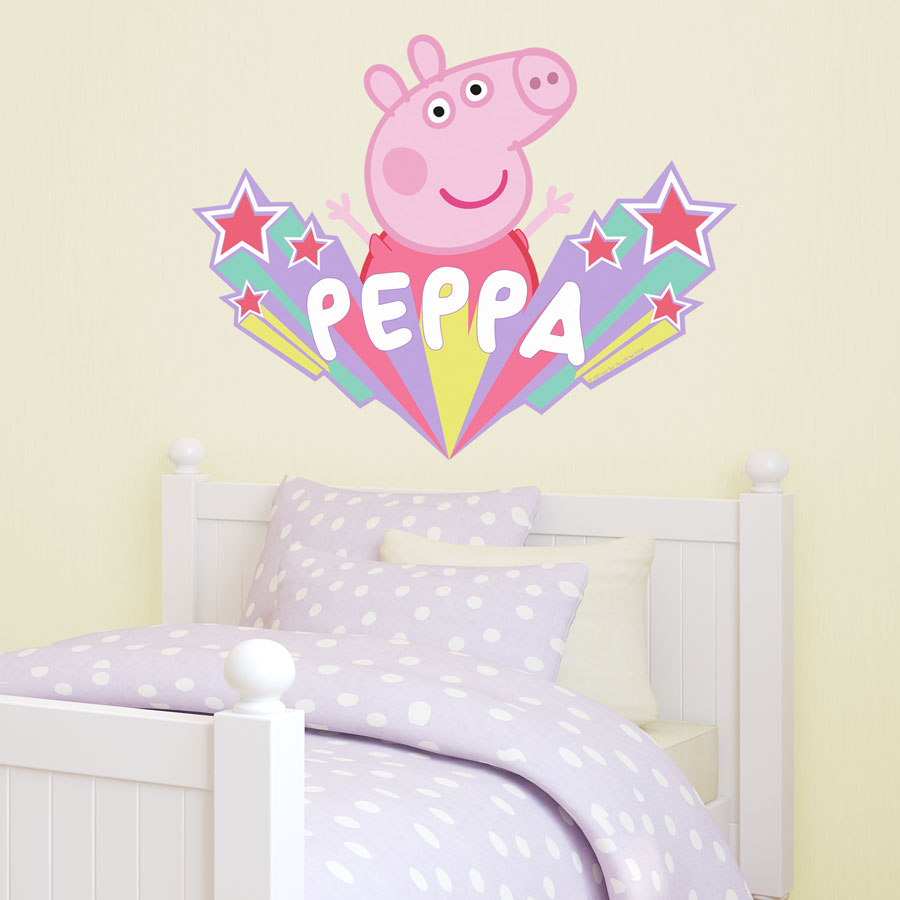 Peppa Pig starburst wall sticker in large perfect for decorating above a child's bed